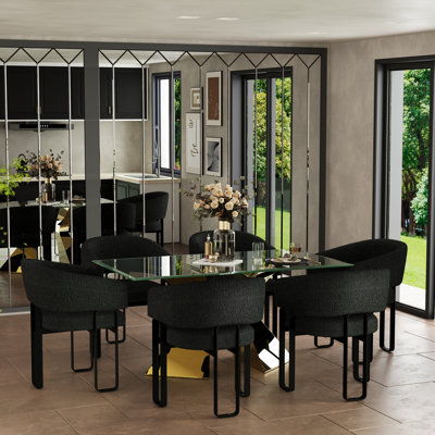 Classic And Luxurious Black Boucle Upholstered Barrel Dining Room Chairs Armchair Set Of 3