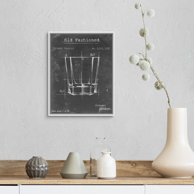 Barware Blueprint I - Impression sur toile, H 15,7 po x l 12,7 po x P 1,75 po, Cadre flottant blanc