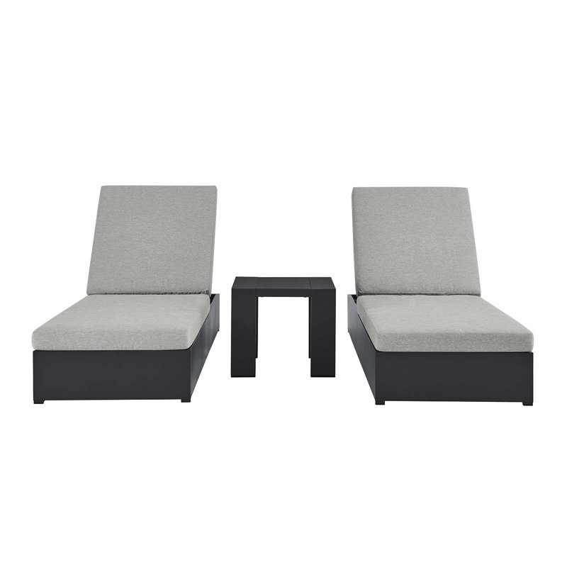 Modway Tahoe Outdoor Patio Powder-Coated Aluminum 3-Piece Chaise Lounge Set, Gray