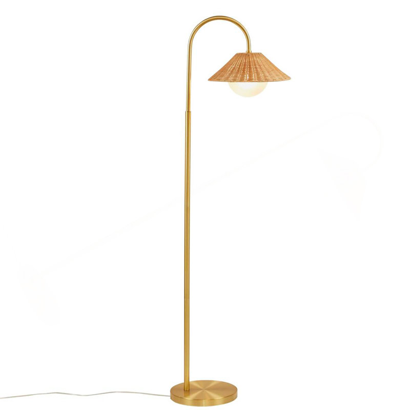 Lampe sur pied à abat-jour en rotin tissé doré / naturel