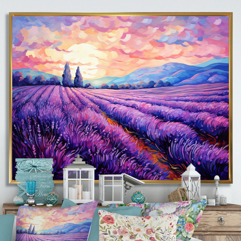 Vangogh Lavender Fields II - Vangogh, art mural sur toile par Vincent Van Gogh, peinture, Cadre flottant doré
