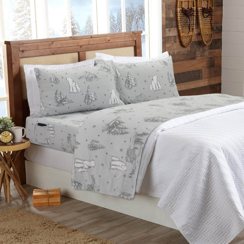 Ensemble de draps 100% flanelle de coton Dariely, Très grand, Ours polaire