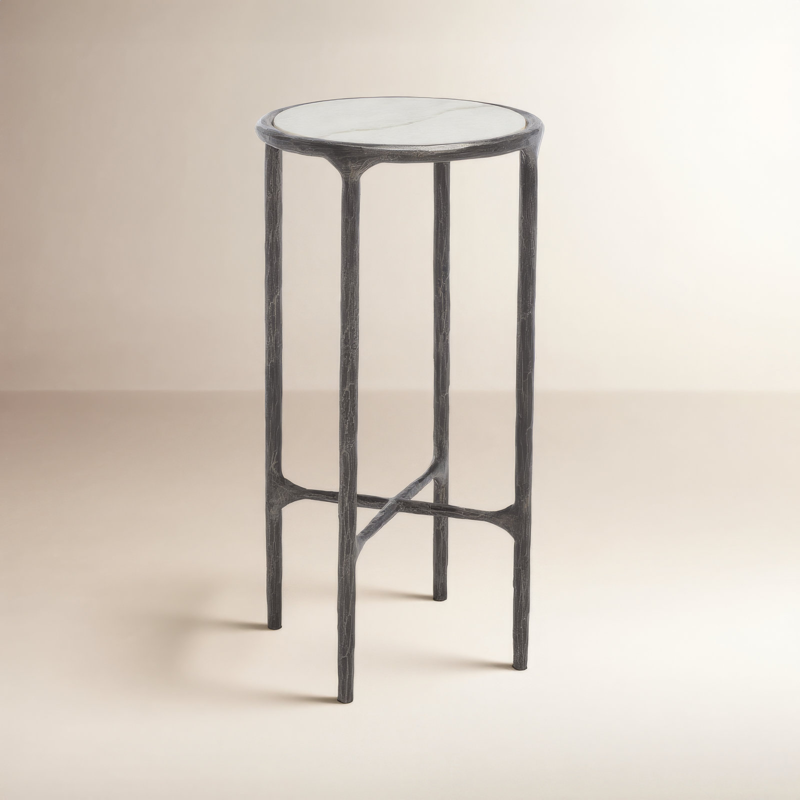 Evelynn Glass Cross Legs End Table, White Marble Top/Black Base