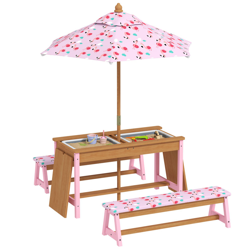 Kids 4 Piece Solid Wood Rectangular Pink and Chair Set