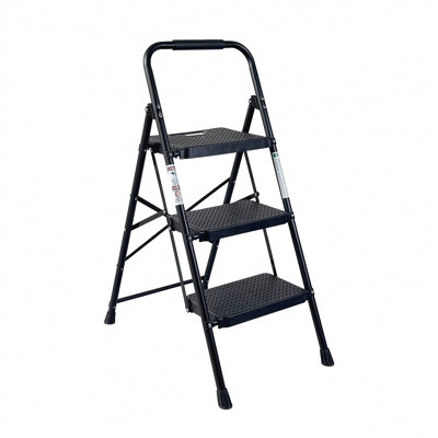 3 Step Ladder, Folding Step Stool with Wide Anti-Slip Pedal, Sturdy Steel Ladder, Lightweight, Portable Steel Step Stool