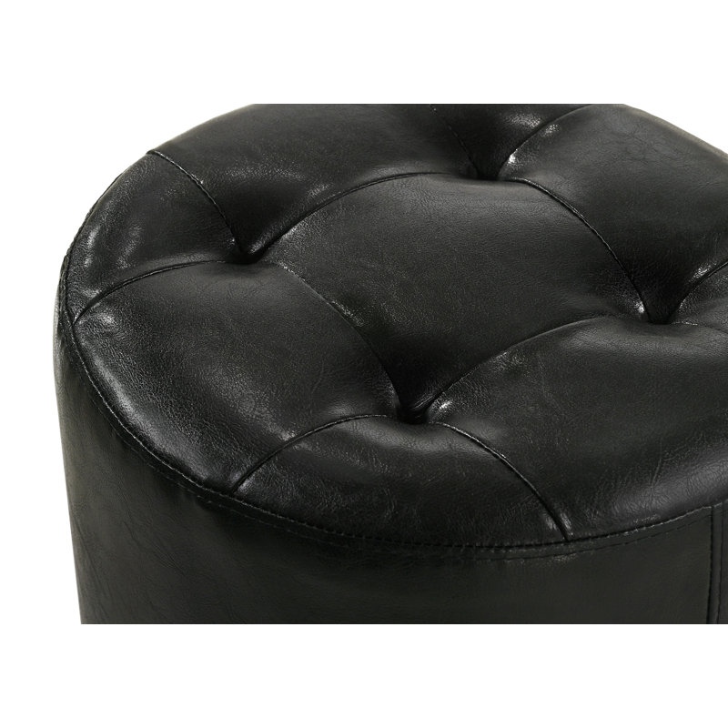 1Pc Glam Contemporary Upholstered Round Swivel Vanity Stool Button Tufted Seat, Black
