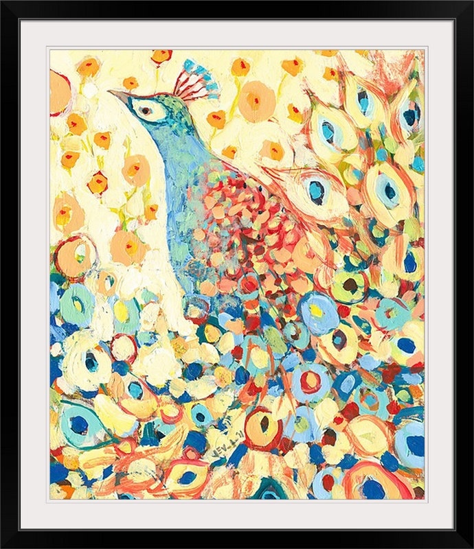«Nolani Peacock Hiding in My Poppy Garden» - reproduction d'art, H 48 po x l 38 po x 1,5 po, Toile