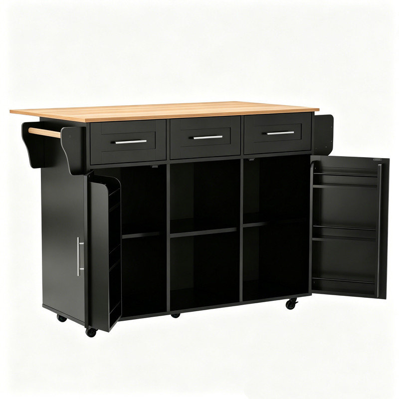 139 cm W Kitchen Island with Top, Black