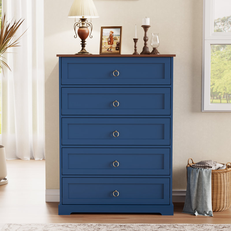 Commode 5 tiroirs de 43,31 po de style simple et rétro, Blue
