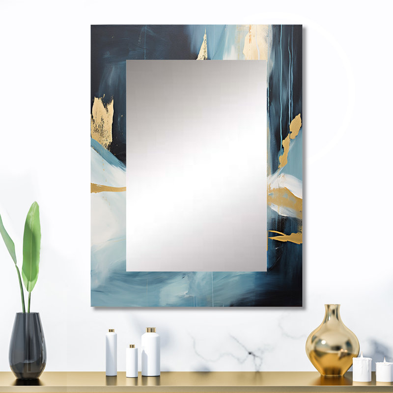 Gold and blue Abstract Expression 4 - Abstract Painting Unique Mirror, Modern Large Wall Mirror, Printed Metal Art, 32" x 24"