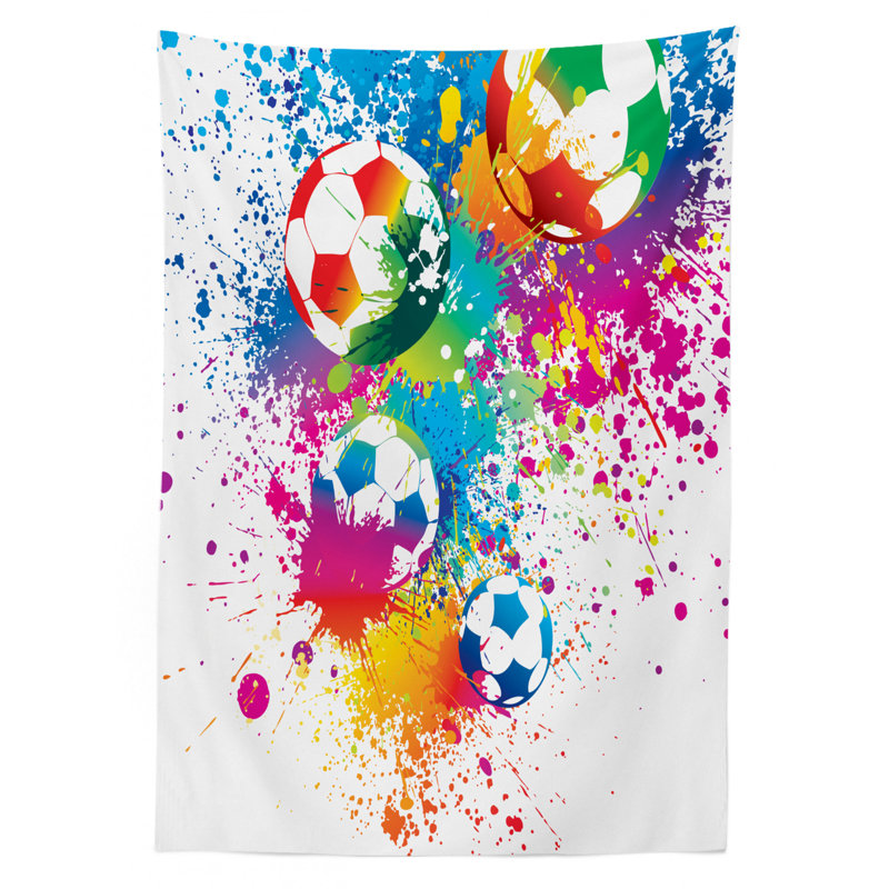 Ambesonne Soccer Tablecloth, Colored Splashes All Over Soccer Balls Score World Cup Championship Athletic, Rectangular Table Cover For Dining Room Kitchen Decor, 60" X 84", Multicolor