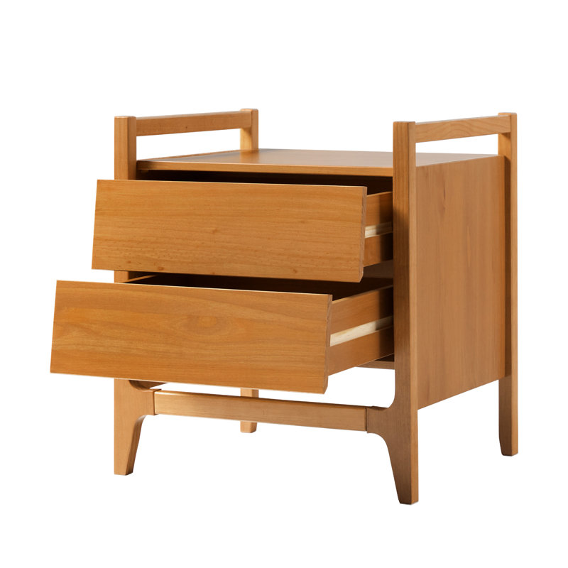 Aundrea 2-Drawer Solid Wood Nightstand, Caramel