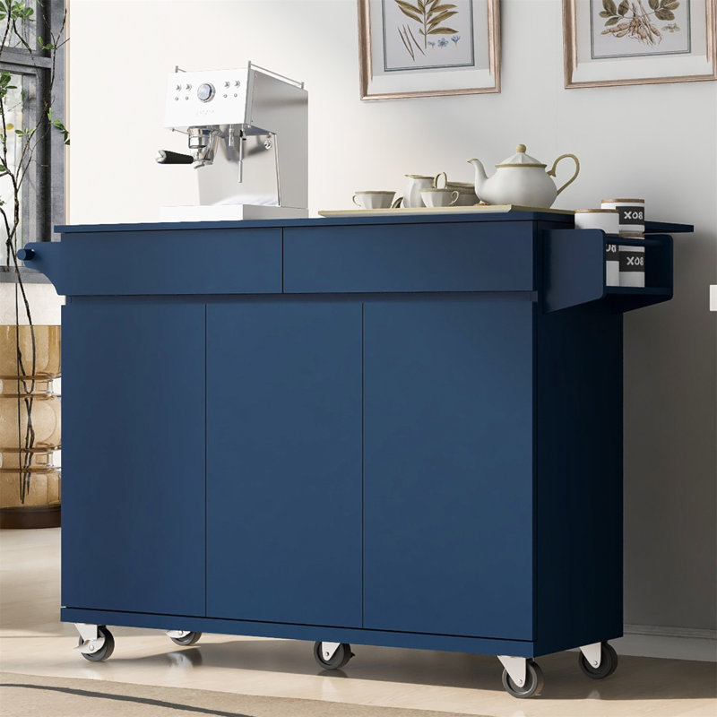 Îlot de cuisine extensible avec abattant, grand rangement et tablettes réglables, parfait pour les cuisines et les salles à manger modernes
