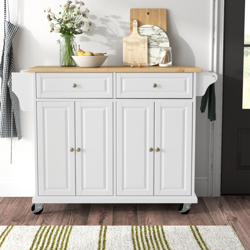Idlewild Solid Wood Top Kitchen Cart, White