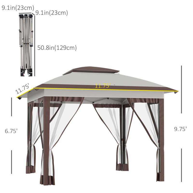 Outsunny 12' x 12' Pop Up Canopy Tent with Netting and Carry Bag, Multicolor