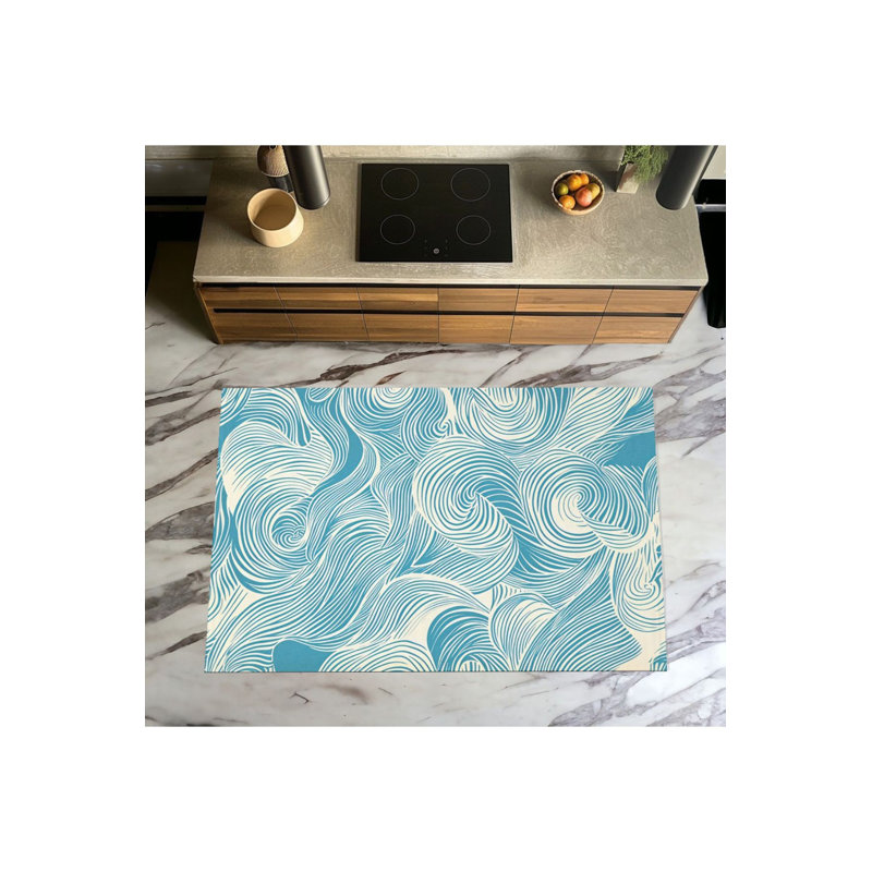 Tapis à motif ondulé bleu clair avec base tissée lavable à la machine, Tapis de couloir 3 pi 3 po x 6 pi 7 po inclus