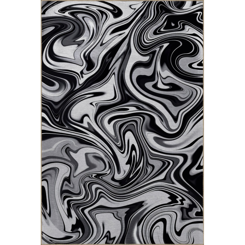 Tapis gris en polypropylène à imprimé numérique Yae, Rectangle 5 pi x 9 pi 11 po