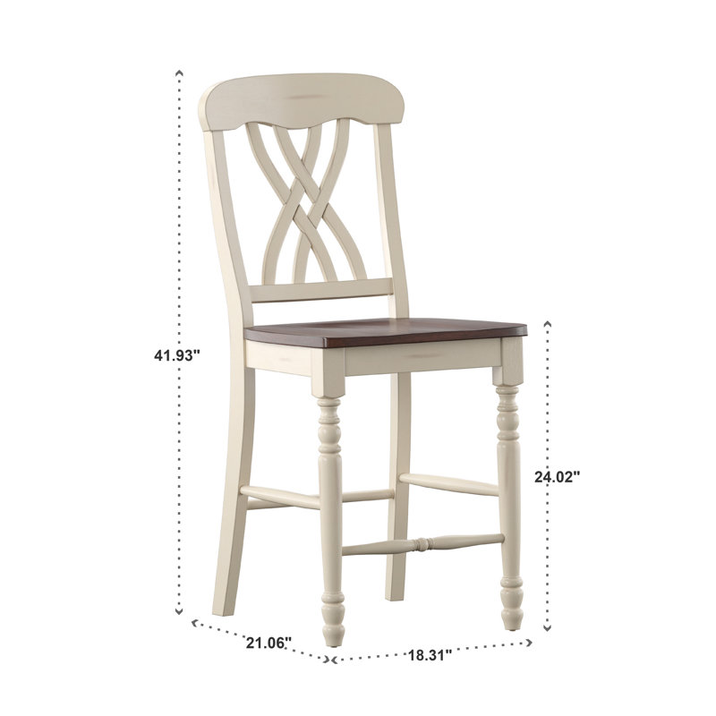 Tabouret de comptoir 24 po Annadiane, Siège cerise / cadre blanc antique