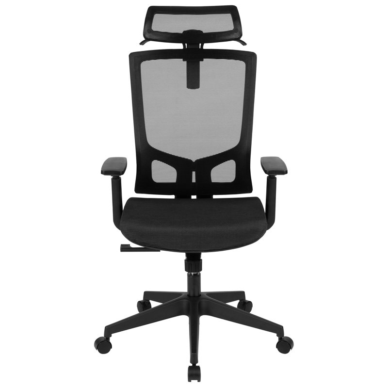 Chaise de bureau avec inclinaison synchronisée, appui-tête réglable, soutien lombaire et accoudoirs réglables, Noir