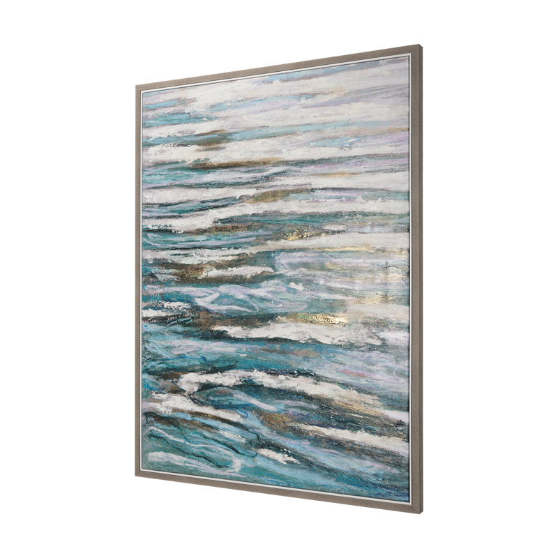 Toile texturée embellie à la main Sunshine, Éclat de soleil sur les vagues I