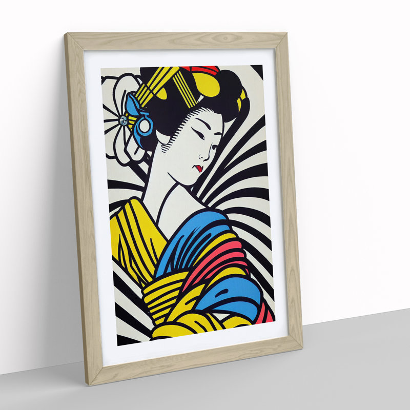 Geisha Pop - Single Picture Frame Print, 46cm H x 34cm W x 2cm D, Oak