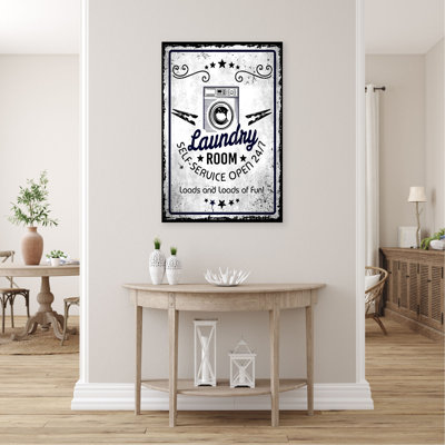 A Washing Machine - Laundry Room Self-Service Open 24/7 - 1 Piece Rectangle Graphic Art Print On Wrapped Canvas
