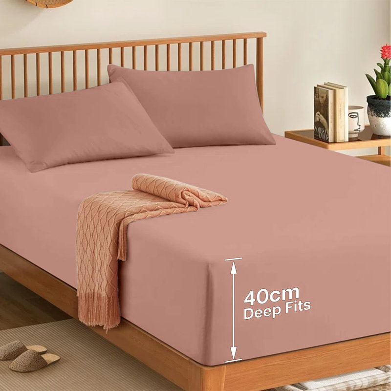 Soft & Breathable Microfiber Extra Deep Fitted Sheet, Peach, Kingsize (5')