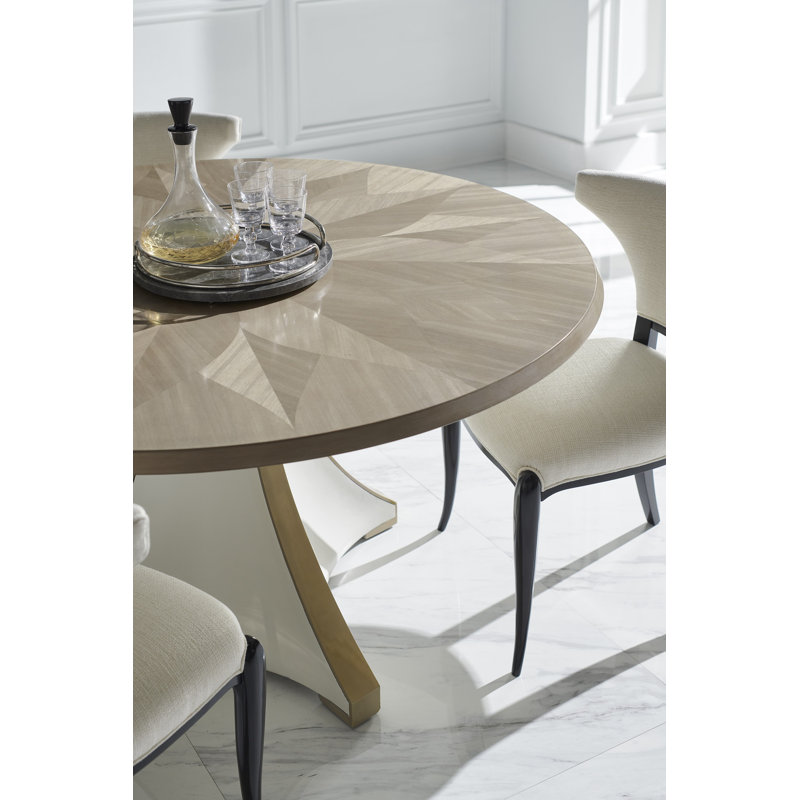 Round Brown and White Wood Dining Table for Eight