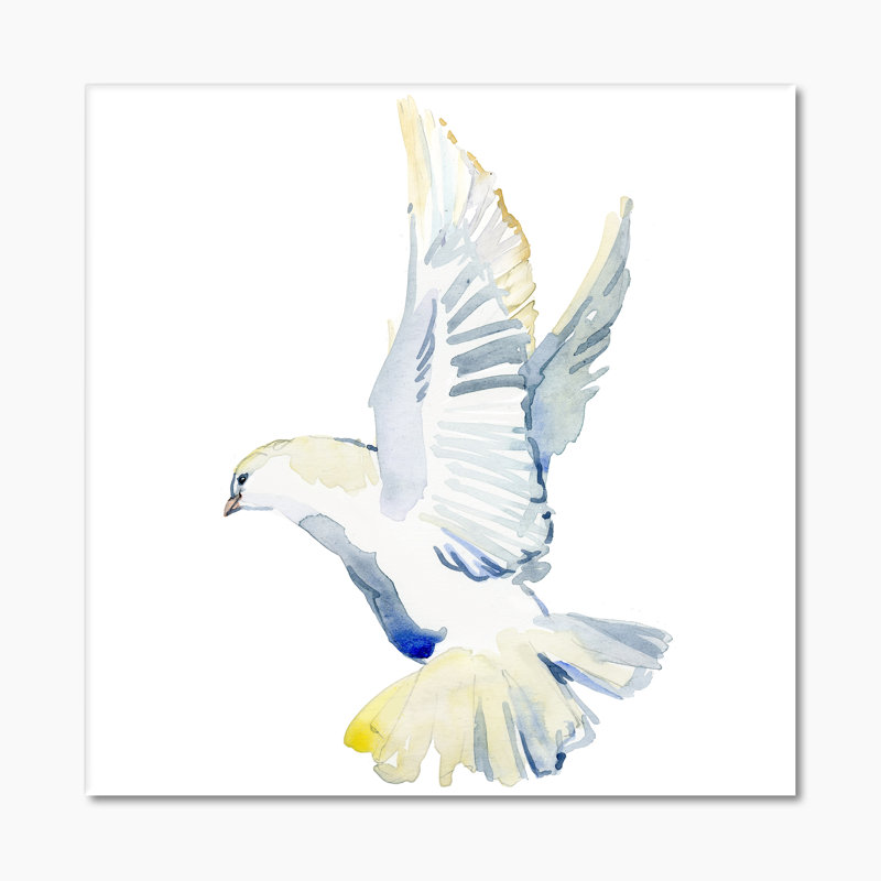 Colombe blanche en vol, H 16 po x l 16 po x P 1 po, Toile tendue