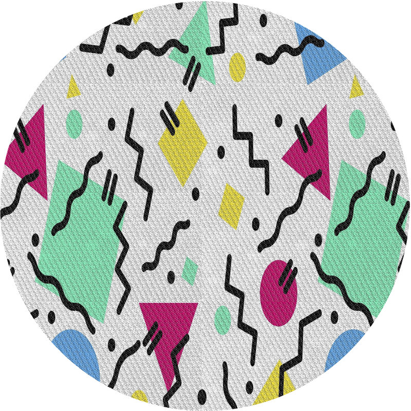 Tapis motif rose/vert/jaune, Rond 7 pi