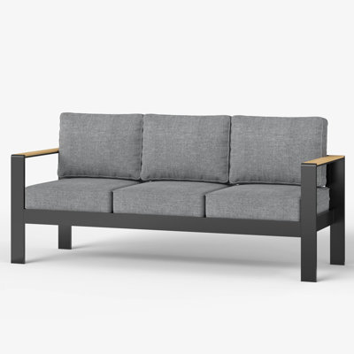 Canapé d'extérieur en aluminium de 73 po de largeur avec accoudoirs en plastique et bois