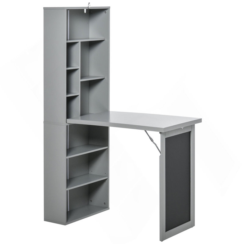 Bureau de bureau mural pliable avec tableau noir et tablette latérale pliable, Gris