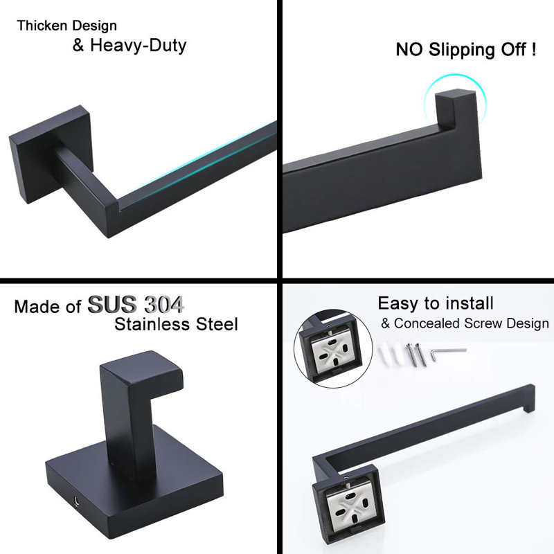 4 - Piece Bathroom Hardware Set, Matte Black