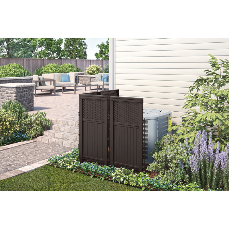 Suncast 24 in. W x 48 in. D Resin Wicker Privacy Screen Enclosure with 4 Panels and Steel Posts, Made in the USA