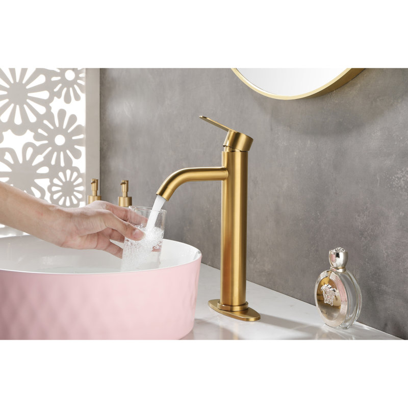 Brushed Gold Single Handle Bathroom Sink Faucet, Deck Mounted, Stainless Steel, 1 Hole Or 3 Holes, Vanity Easy Installation Procedure Modern Rv Mount Hole, Handle, Steel Vanity, Speedy Method