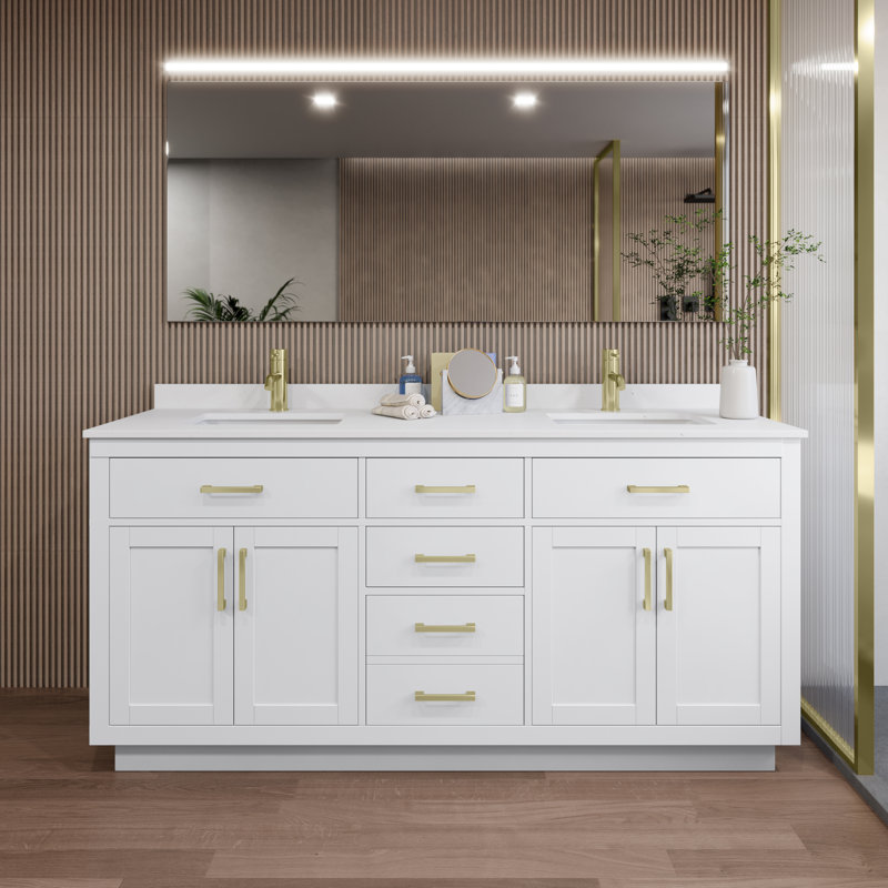 Beckett TK 72'' W Double Vanity, White, White Cultured Marble, Brushed Gold