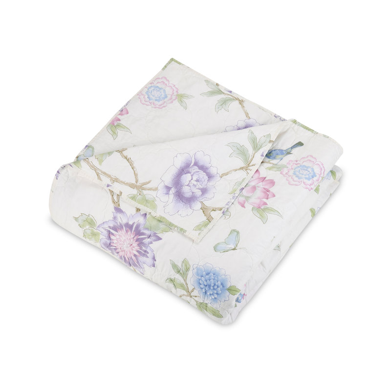 Queen Blue Floral Cotton Reversible Quilt
