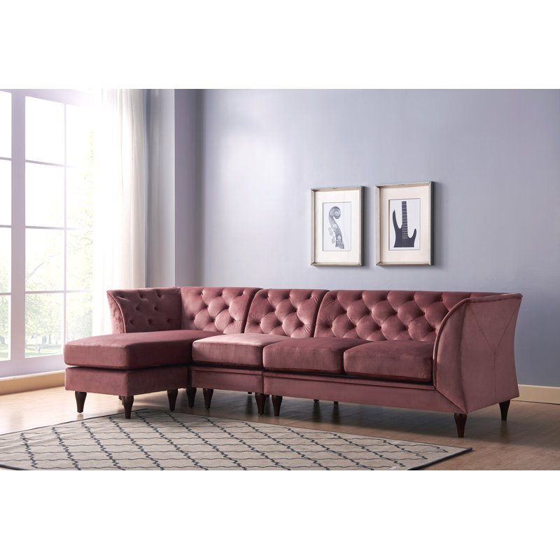 Willer Upholstered L-Shaped Sectional Reversible, Pink Velvet