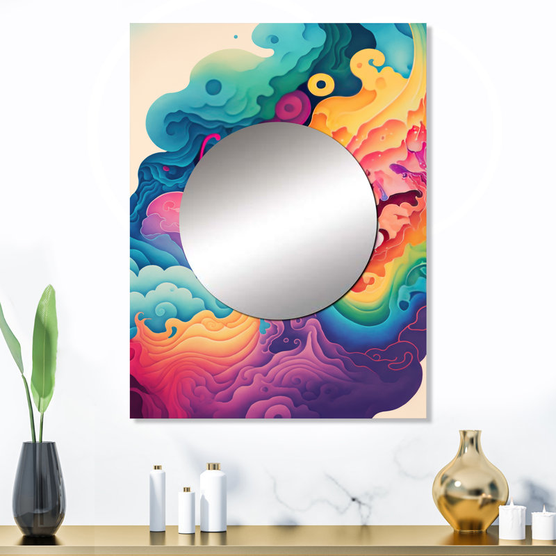 «Juillet» multicolore Swirly Clouds VI - abstrait spirales murales décoratives, miroir moderne, art imprimé en métal