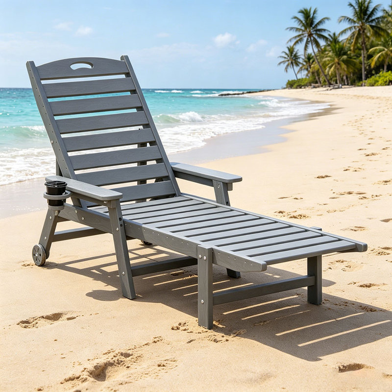 HDPE Chaise Lounge Chair Outdoor, Pool Lounge Chairs with 4-Position Adjustable Backrest, Supports Up to 360 LBS for Patio Poolside Deck Beach Backyard