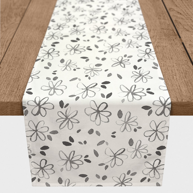 Jaja Floral Table Runner, 90" x 16", Gray