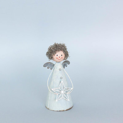 Curly Haired Angel Holding A Star Figurine