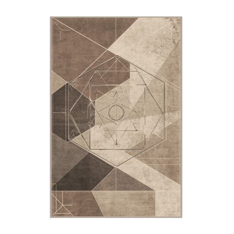 Tapis gris lavable à la machine à motif géométrique d'inspiration mondiale Arverne, 7 x 10