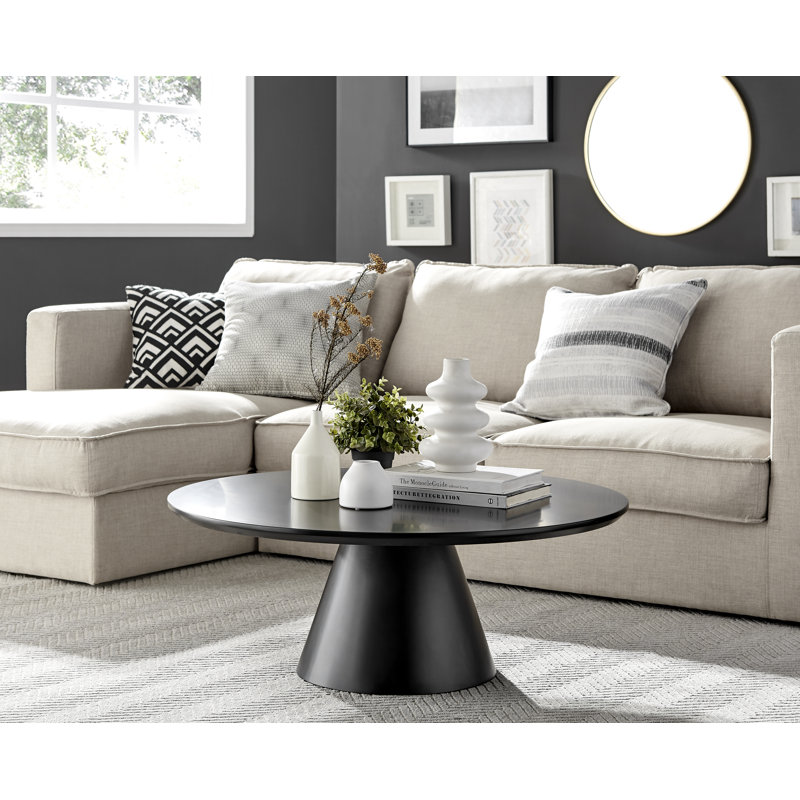 Edzard Statement Pedestal Coffee Table - Luxury Living Room Centre Table, Black Top / Black Base