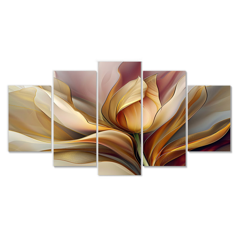 «Yellow Tulip Minimal Liquide I - Tulip», art mural sur toile 5 pièces