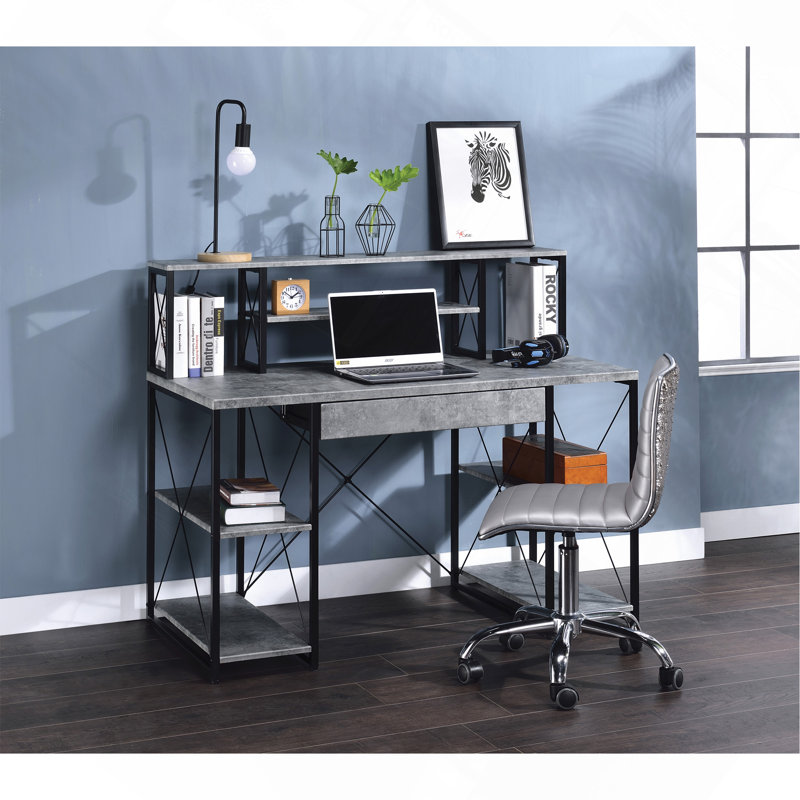 Bureau d'écriture tout usage à finition grise, Gris/noir