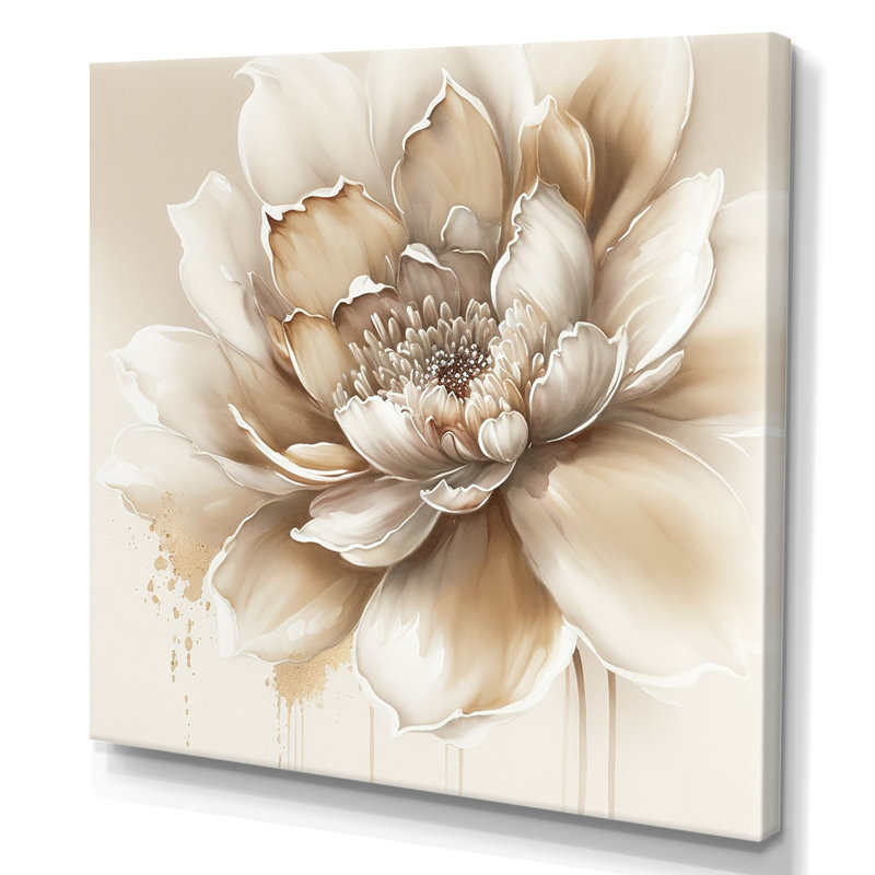 Blooming Beige Floral Design III - Floral & Botanical Canvas Wall Art, 36" H x 36" W, Wrapped Canvas, No Frame