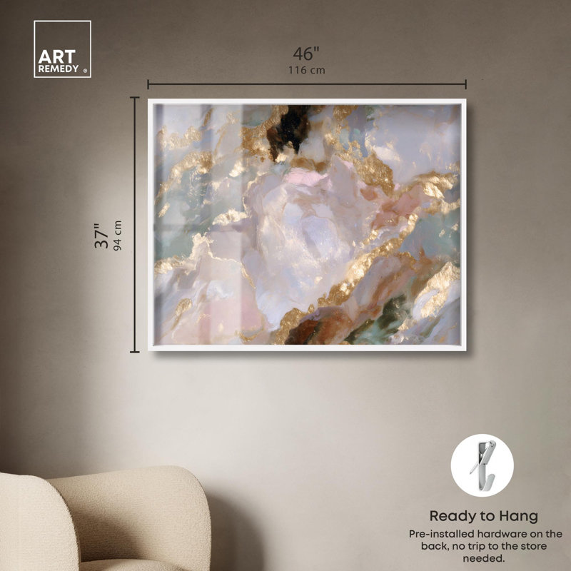 Art géodésique marbré lustré par Art Remedy, H 37 po x l 46 po, Blanc