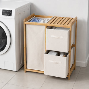 Bamboo laundry basket storage rack