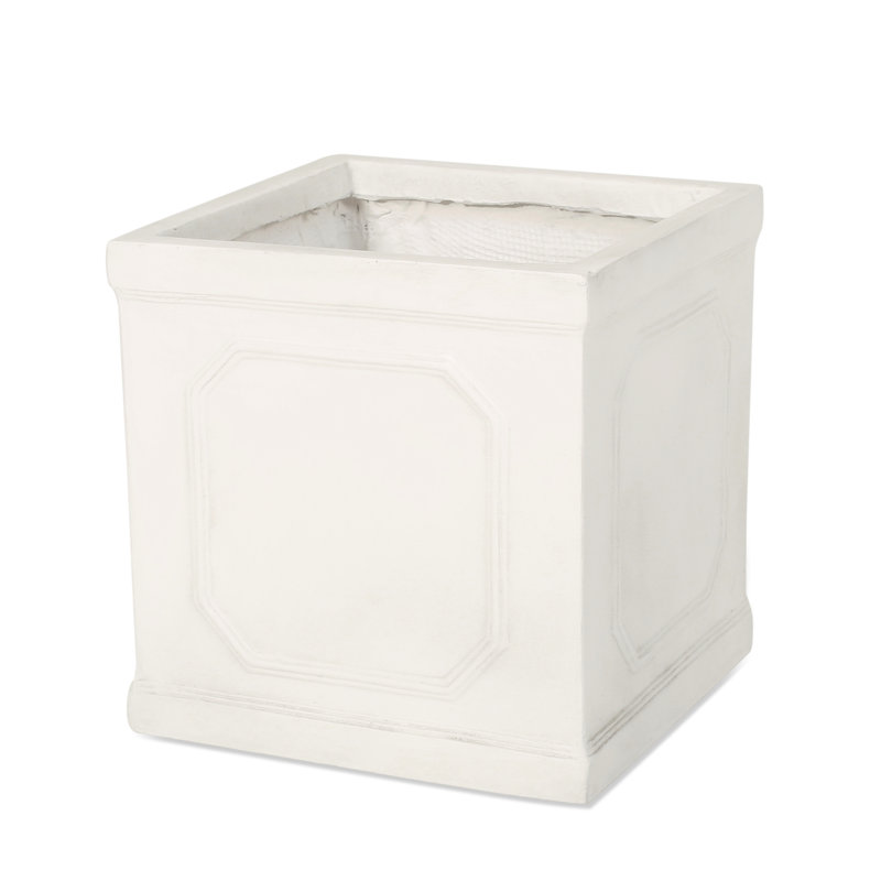 Planter - Antique White Finish Lightweight Concrete Look 13.56 In. Depth X Width 14.18 Height For Different Plants 18.83 Lb Weight High Herbs And Vegetables